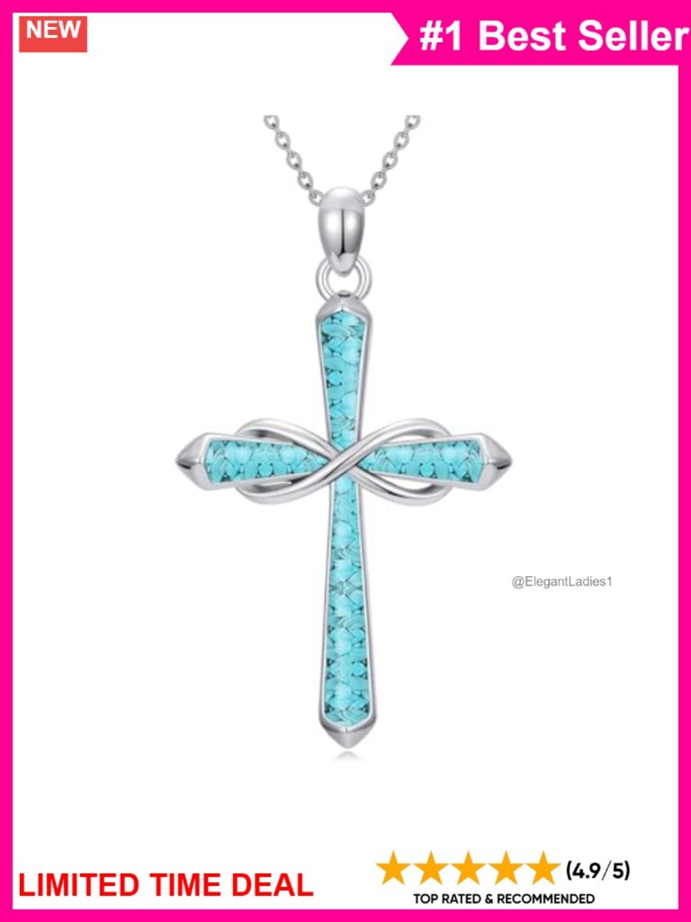 Sterling Silver Turquoise Cross Necklace Infinity Pendant 18+2 Inch